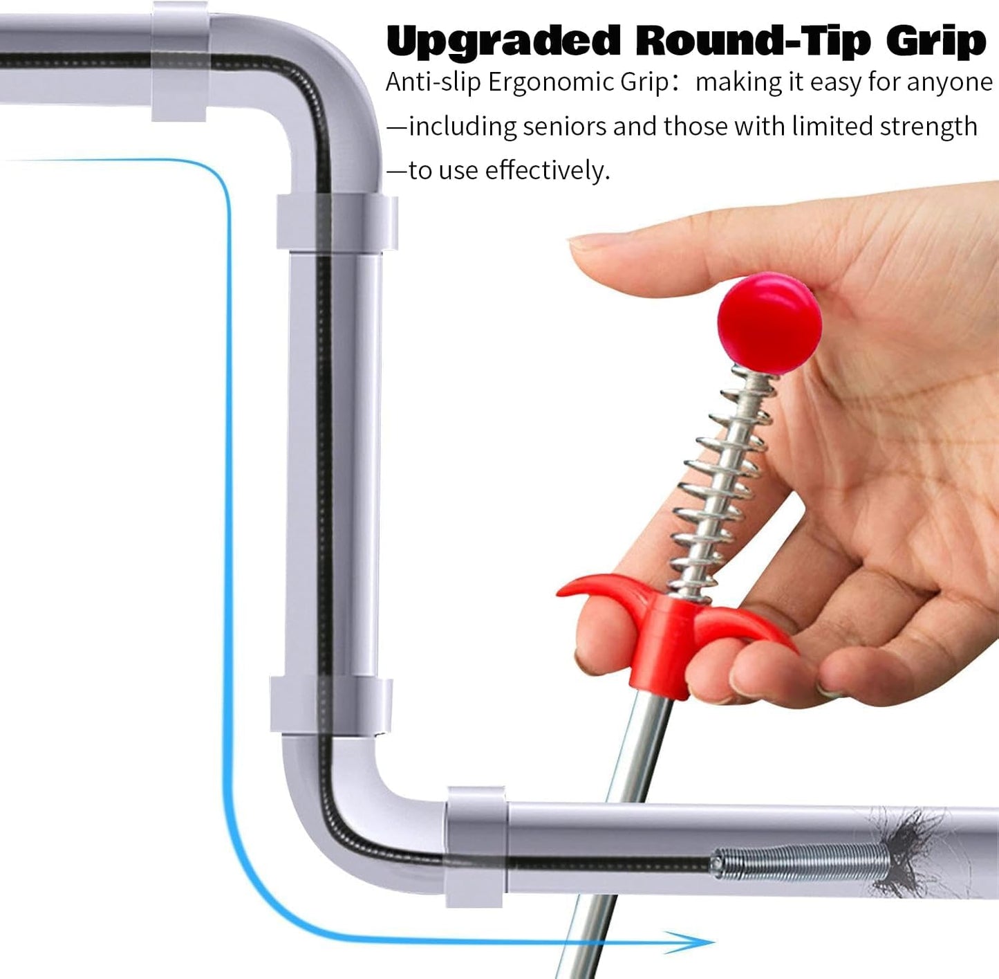 Drain Snake，116" Flexible Grabber Claw Tool Reacher Drain Snake Hair Drain Clog Remover for Toilet Sewer Shower Kitchen Bathroom Tub Clogged Drains Opener Cleaning Tool