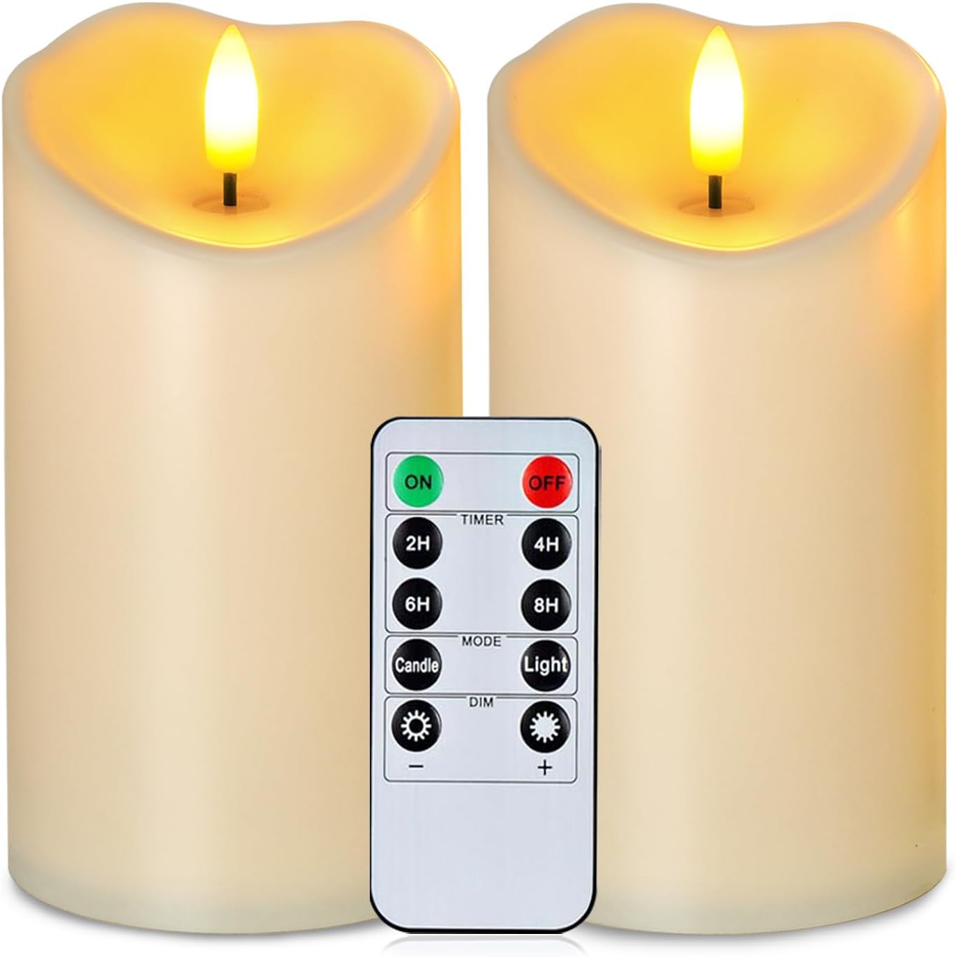 Homemory Dripping Wax Flameless Candles, Battery Operated Candles with Remote Control and Timers, LED Pillar Candles, Electric Fake Candles, 3" x 6", Set of 2