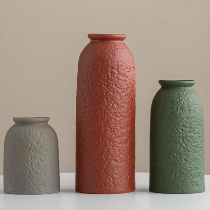Ceramic Vase Set-3, Small Flower Vases for Decor, Modern Boho Farmhouse Style, Decorative Vases for Pampas Grass & Dried Flowers, Distressed Finish (Beige)