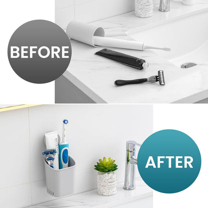 TAILI Upgraded Bathroom Mirror Suction Cup Toothbrush Holder with Razor Hook, Visible Safety Indicator, Large Capacity Inverted Trapezoid Design, Removable Shower Caddy for Toothbrush, Toothpaste, etc