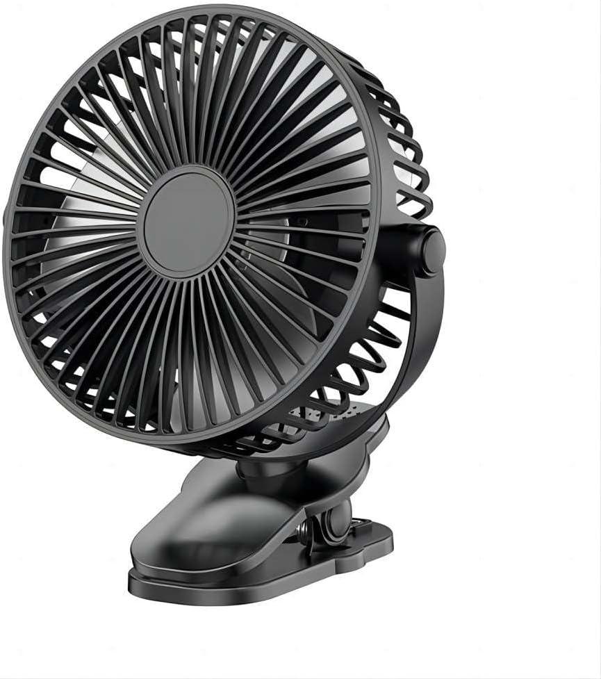 Compact USB Rechargeable Clip on Fan, 6 Inches Portable Personal Fan for Outdoors, Car Seat, Gym - Black