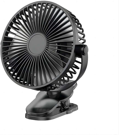 Compact USB Rechargeable Clip on Fan, 6 Inches Portable Personal Fan for Outdoors, Car Seat, Gym - Black