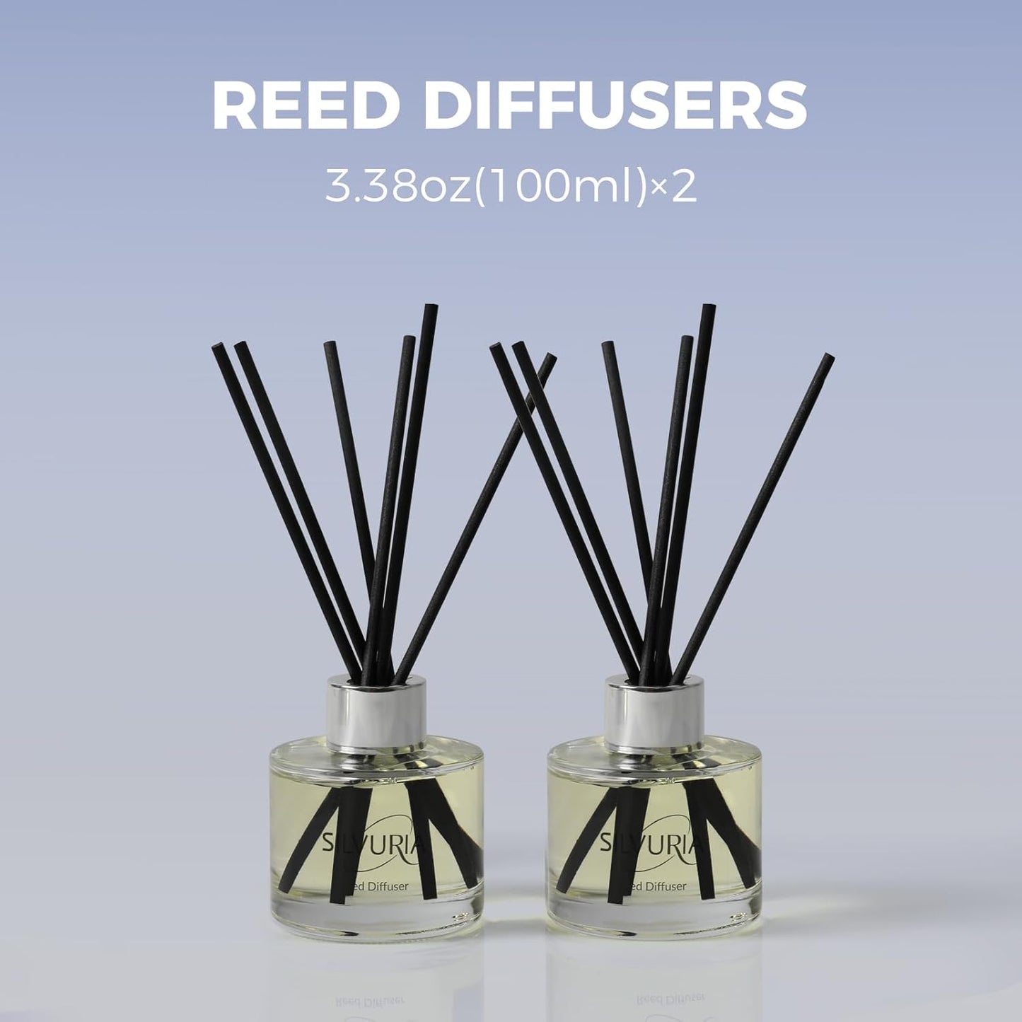 Reed Diffuser Set,Bamboo White Tea Scented Oil Diffuser with 12 Reed Sticks,3.38 fl.oz(100ml x2),Long-Lasting Home Fragrance for Living Room,Bedroom,Bathroom