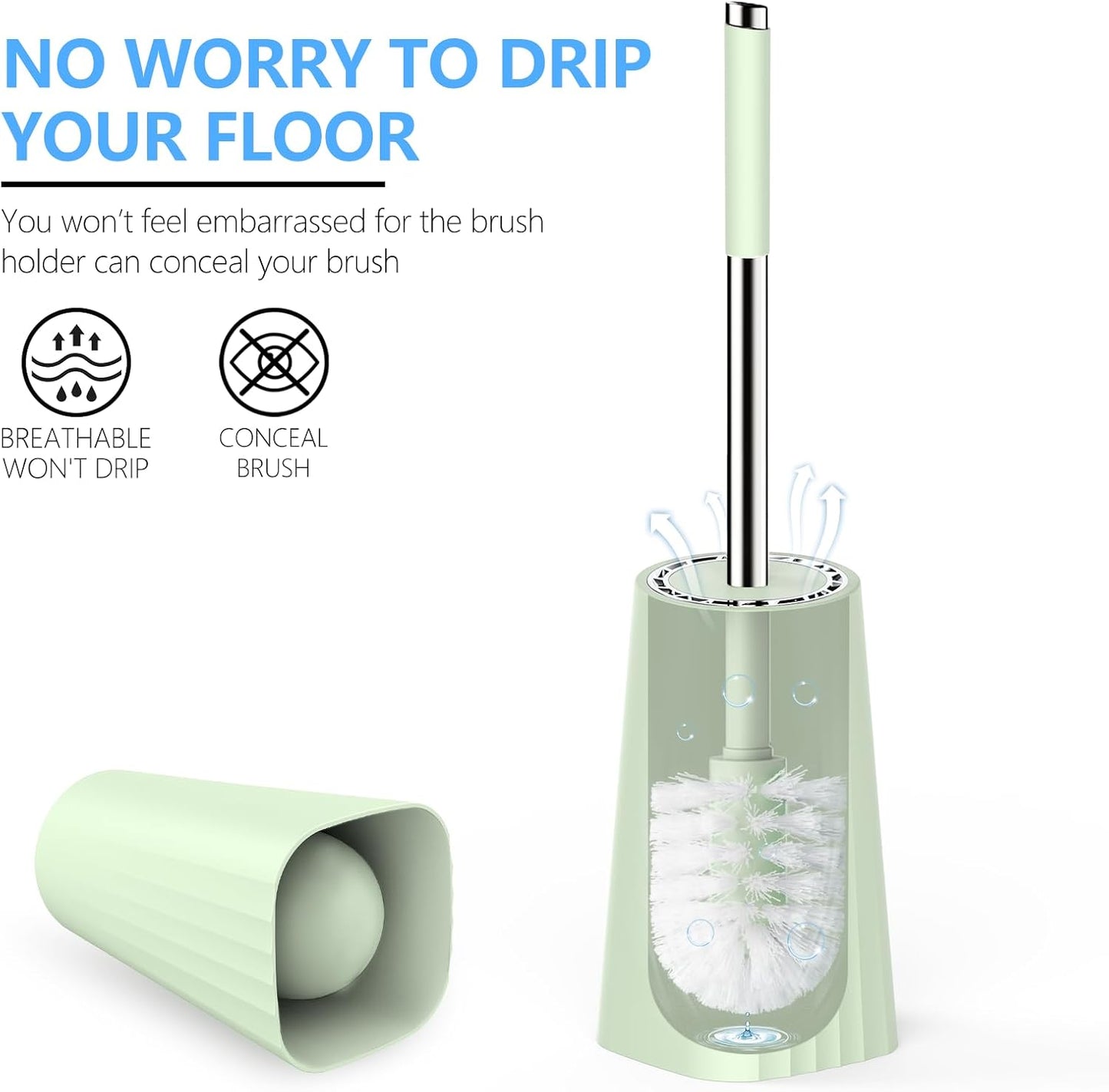 SetSail Toilet Brush, Compact Size Toilet Bowl Brush and Holder Toilet Brushes for Bathroom with Stainless Steel Handle Toilet Cleaner Brush with Durable Scrubbing Bristles, Splash-Proof