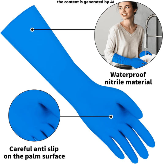 Long Sleeves Durable Disposable Nitrile White Gloves 15inches,Household Cleaning Dishwashing Waterproof 30PCS