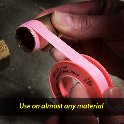 PROCURU 10-Pack 1/2" x 520" Professional Grade Pipe Thread Sealant 4-Mil Pink PTFE Plumbing Teflon Tape, for Water and Gas