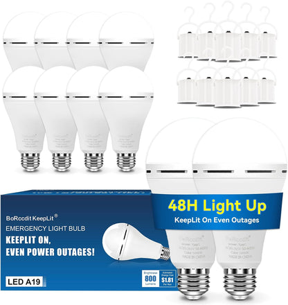 BoRccdit A21 6PK Emergency-Rechargeable-Light-Bulb, Keep Lighting During Power Outage, 12W 6500K LED 65W Equivalent Light Bulbs, 1200 mAh Battery Backup Light Bulbs for Home Power Failure