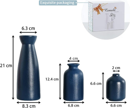 CEMABT Beige Ceramic vase Set-3 Small Flower vases for Decor,Modern Boho Farmhouse Home Decor,Decorative vase for Pampas Grass&Dried Flowers,idea Shelf,Table,Bookshelf ，Entryway- Distressed