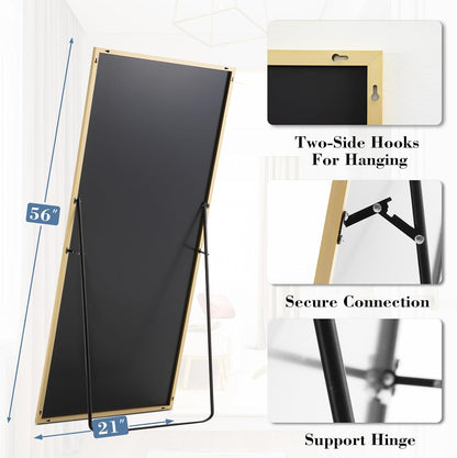 DUMOS 64"x21" Arched Full Length Floor Mirror, Full Body Mirror with Stand, Shatterproof Tempered Glass, Modern Aluminum Alloy Frame, Free Standing or Leaning for Home Decor, Gold