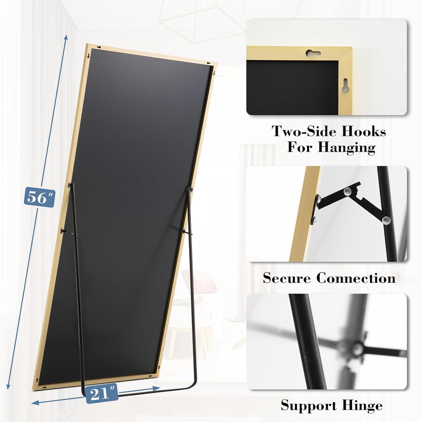 59"x16" Arched Full Length Mirror, Full Body Mirror with Leaning or Standing, Floor Standing Aluminum Frame for Bedroom, Livingroom, Cloakroom, Black