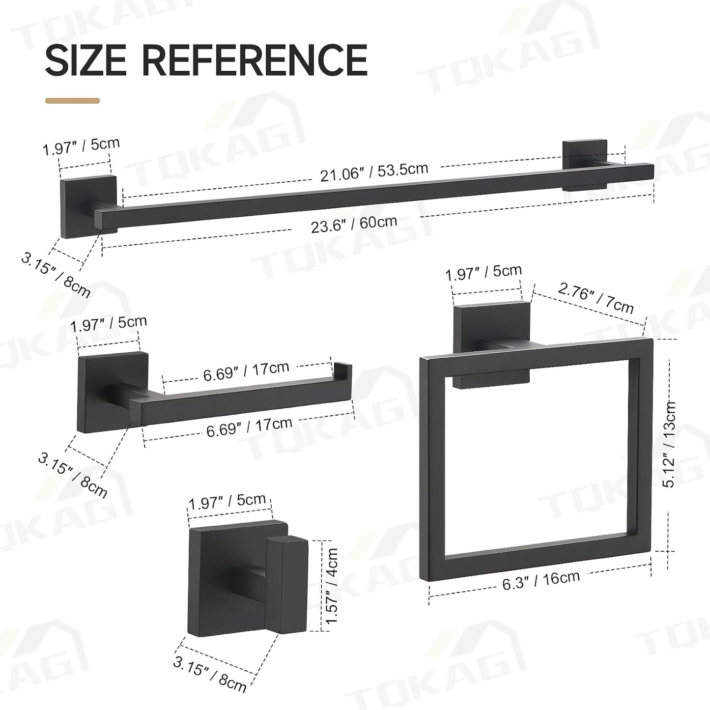 TQKAG Brushed Gold Bathroom Hardware Accessories Set 10 Pieces, 23.6" SUS304 Stainless Steel Towel Bar Set Wall Mounted Includes Single Towel Bar, Towel Ring, Toilet Paper Holder, Double Towel Hooks