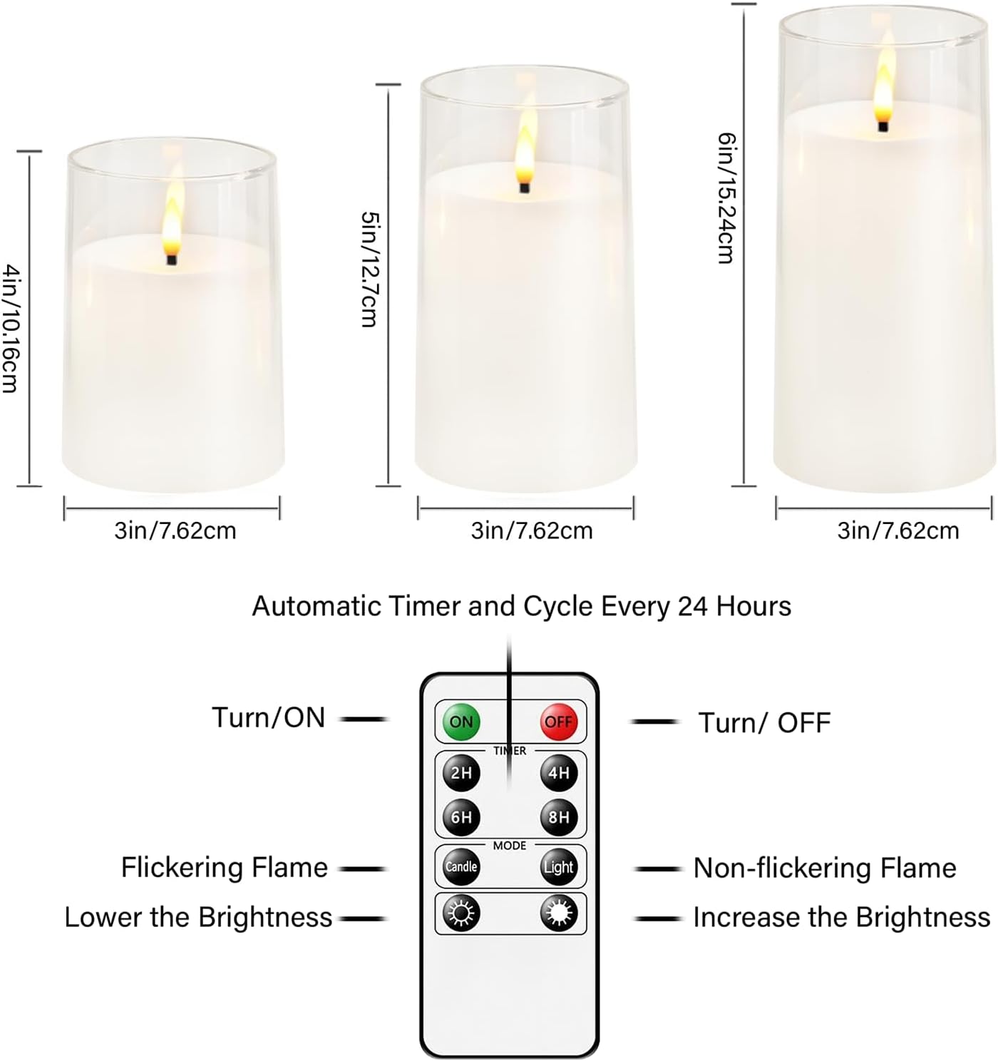 kakoya Flickering Flameless Candles Battery Operated with Remote and 2/4/6/8 H Timer Plexiglass Led Pillar Candles Pack of 9(D2.3 xH5.5 6.5" 7.5") with Realistic 3D Wick Candles for Home Decor(Ivory)