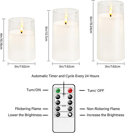 kakoya Flickering Flameless Candles Battery Operated with Remote and 2/4/6/8 H Timer Plexiglass Led Pillar Candles Pack of 9(D2.3 xH5.5 6.5" 7.5") with Realistic 3D Wick Candles for Home Decor(Ivory)