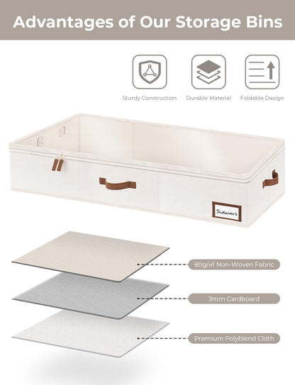 StorageWorks Large Under Bed Storage Containers with Handles and Label Holder, 2 Pack Ultra-thick Fabric Underbed Bins, Closet Organizer for Clothes, Blankets, Sweater
