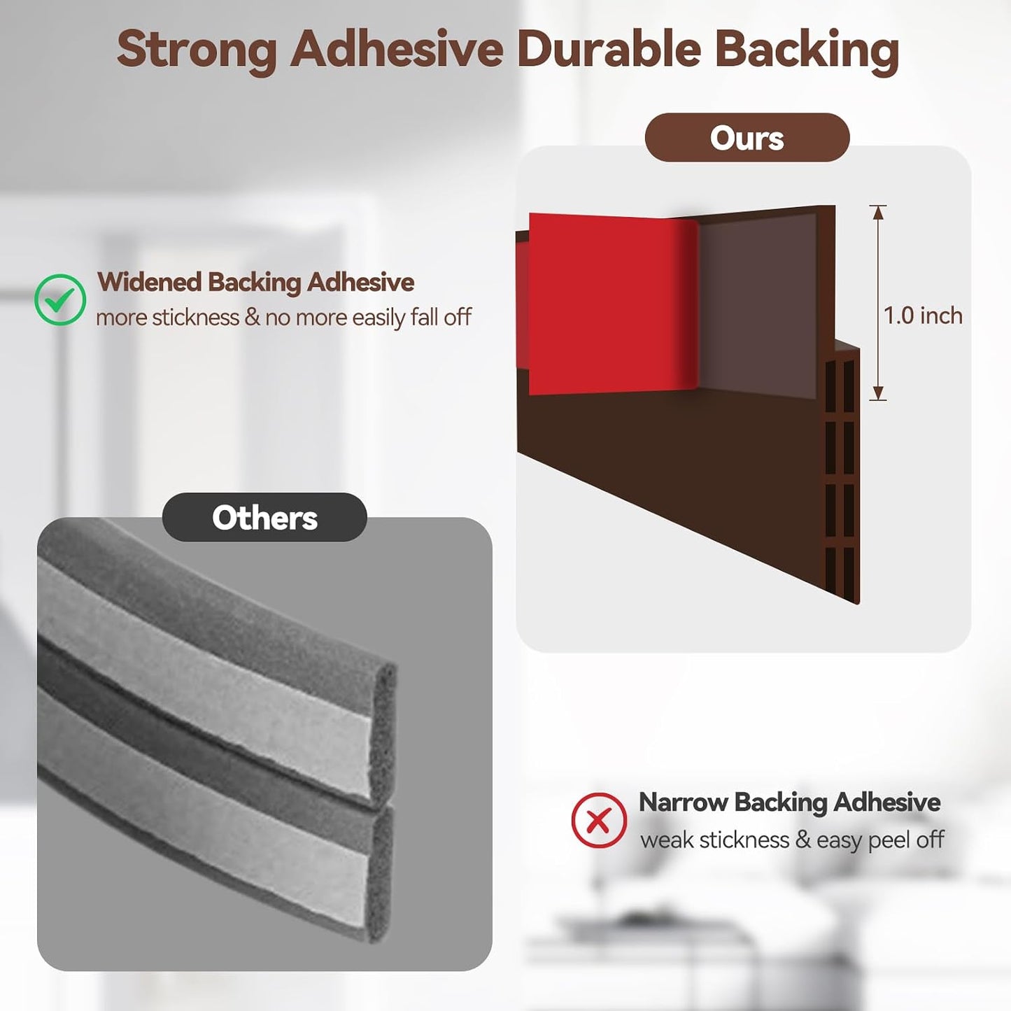 Door Draft Stopper, Ohuhu 39"L x 2"W Silicone Weather Stripping Under Door Seal for Exterior Interior Doors, 1" Widened Strong Adhesive, Soundproof Door Sweep Strip to Block Cold, Noise, Light Pests