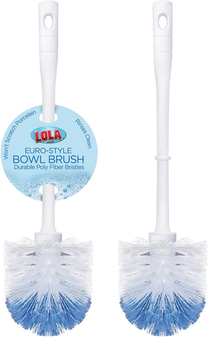 LOLA Toilet Bowl Brush w/Curved Head, Coated Wire, Durable Poly Bristles, Reaches Under Toilet Bowl Rim, 1 Pack