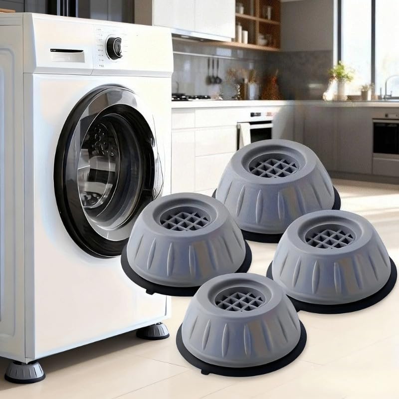 4 Pack Washing Machine Anti-Vibration Pads, Shock Absorption Noise Reduction Feet, Waterproof Anti-Slip Silencer Mat for Washer and Dryer, Sturdy Riser Support for Stable Laundry Appliance