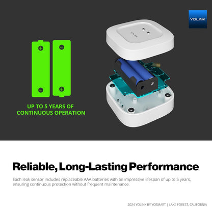 YoLink Smart Home Leak Detection Starter Kit – Hub + 4 Water Leak Sensors (0 dB), LoRa Long-Range, Alexa & IFTTT Compatible, Instant App/SMS/Email Alerts, Up to 5-Year Battery