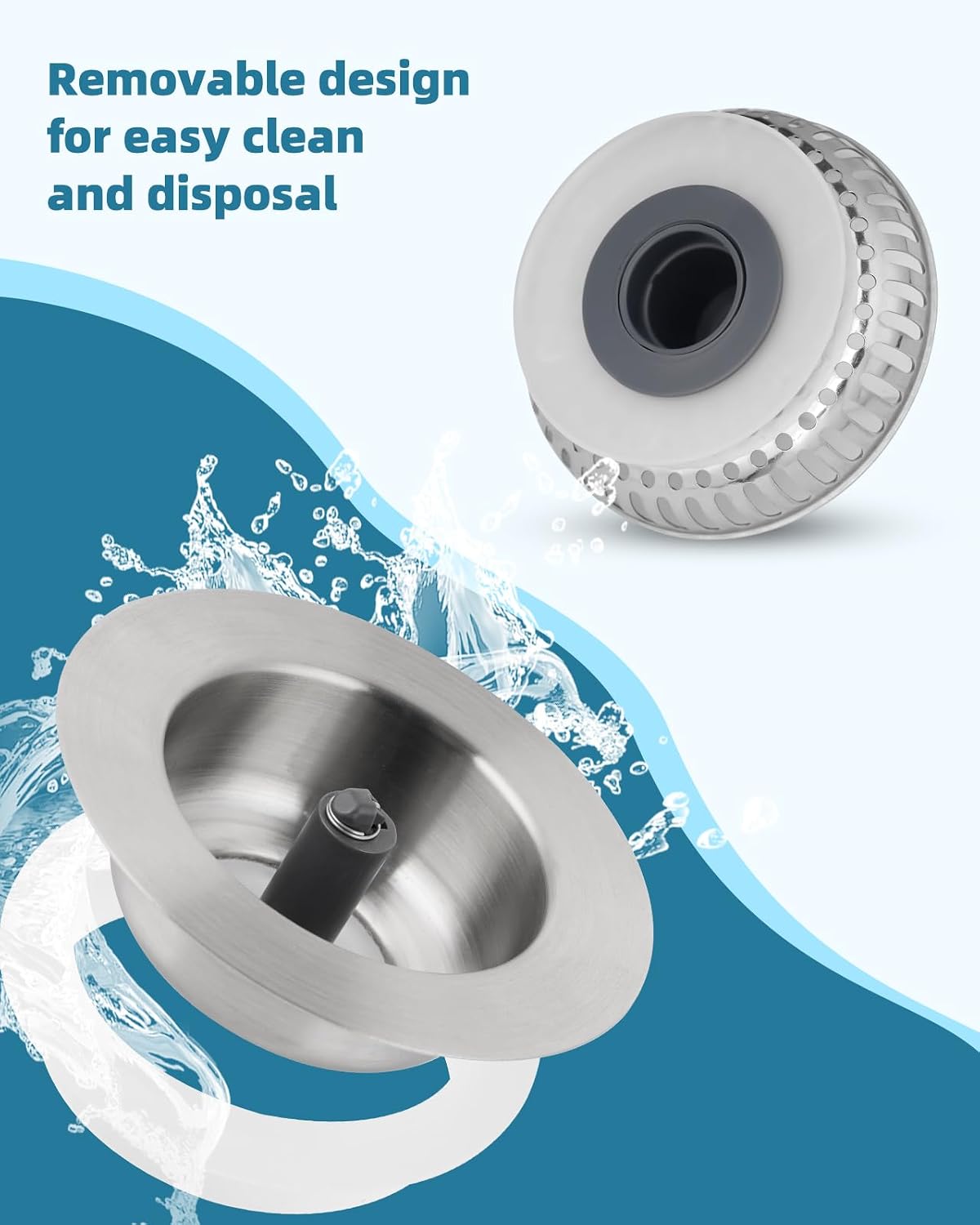 All Metal Sink Drain Strainer for Kitchen Sink, Universal Fit | Pop Up 3-in-1 Sink Stopper Drainer, 304 Stainless Steel Basket for US Standard 3-1/2 inch Drain Filter, Anti-clog