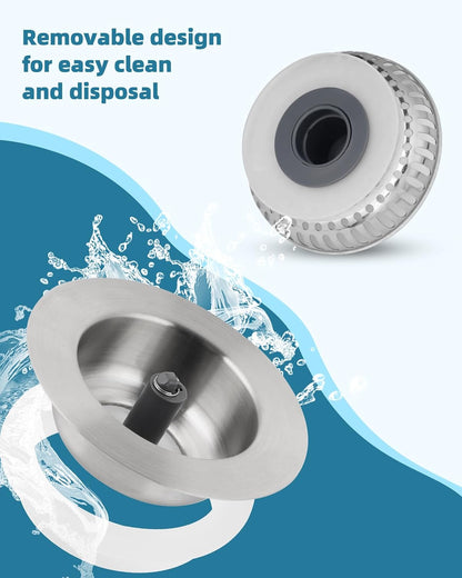 All Metal Sink Drain Strainer for Kitchen Sink, Universal Fit | Pop Up 3-in-1 Sink Stopper Drainer, 304 Stainless Steel Basket for US Standard 3-1/2 inch Drain Filter, Anti-clog
