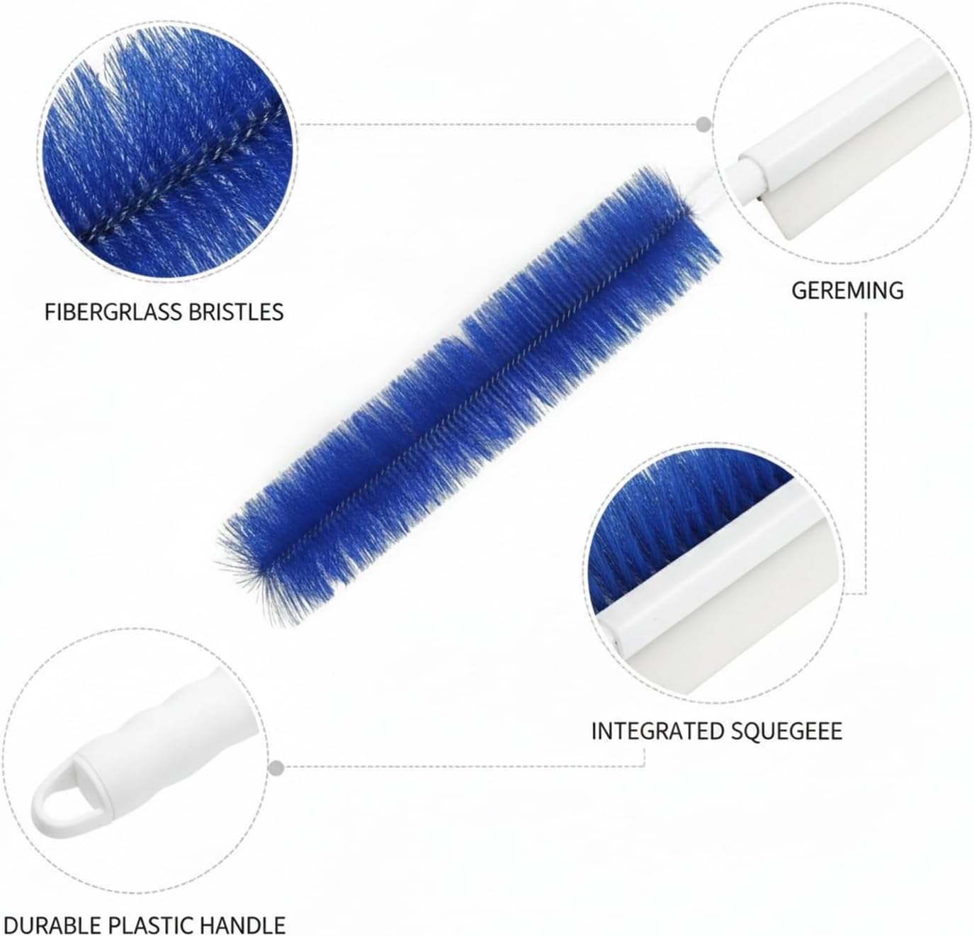 Double-Sided Window Screen Brush with Squeegee, Reaches Both Sides from Inside, Fiberglass Bristles for Mesh and Glass (1 PC)