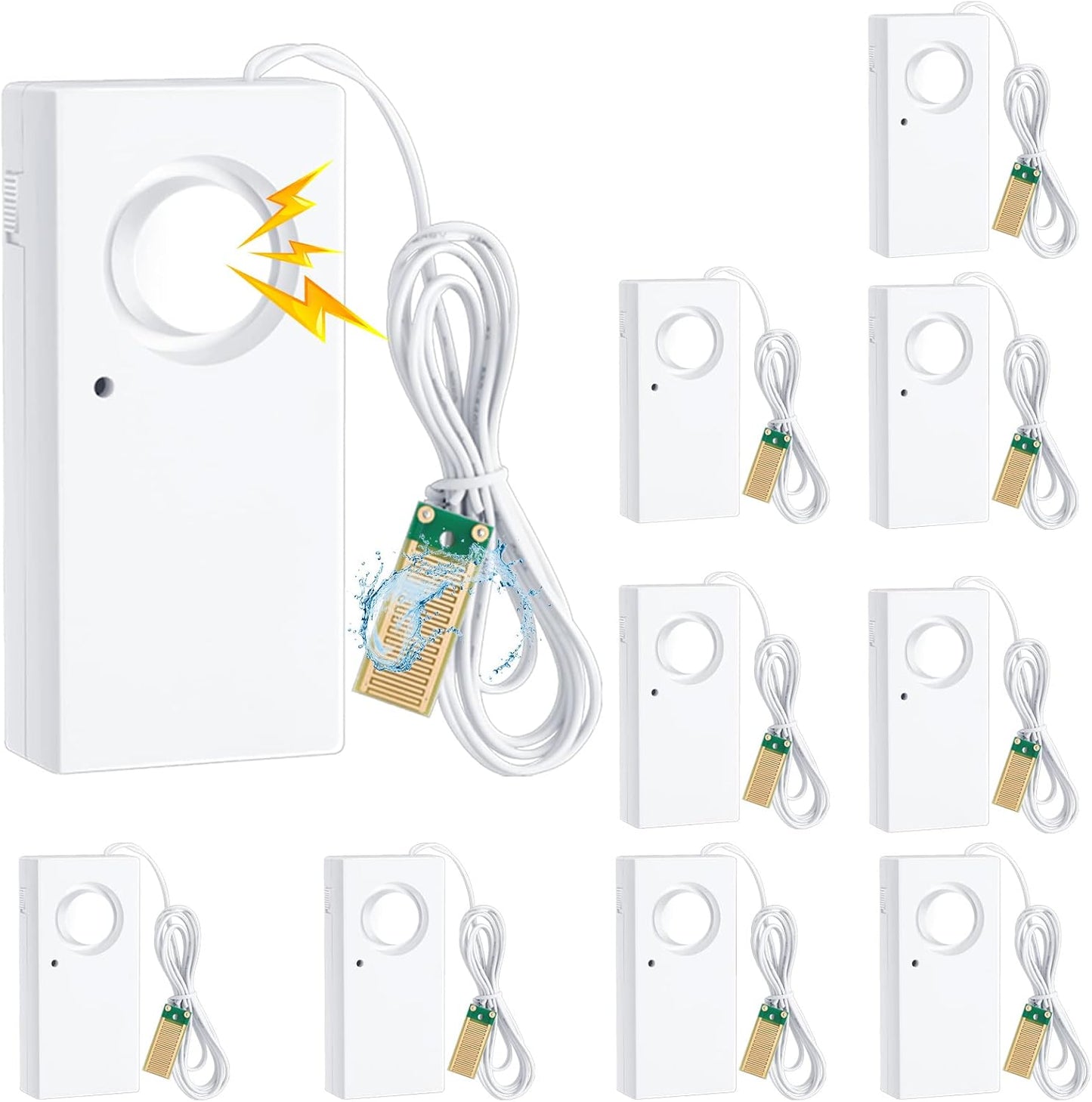 Hoteam 5 Pcs Water Sensor Alarm Leak Detector 120db Water Leak Alarm 9v Battery Flood Sensor Detector Overflow Security Alert for Home Basement Kitchen Garage Bath Tub Sink, White