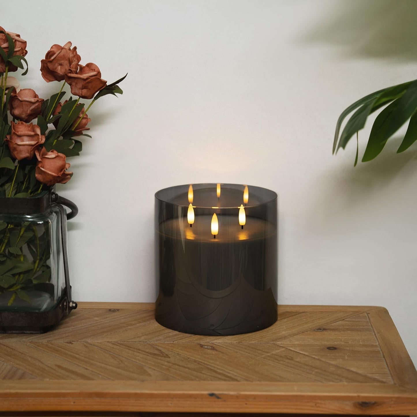 Homemory Green Glass Flameless Candles, Battery Operated LED Pillar Candles with Remote Control and Timer, Radiance Candles, Real Wax, Set of 3,D3 xH4 5" 6"