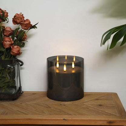 Homemory Green Glass Flameless Candles, Battery Operated LED Pillar Candles with Remote Control and Timer, Radiance Candles, Real Wax, Set of 3,D3 xH4 5" 6"
