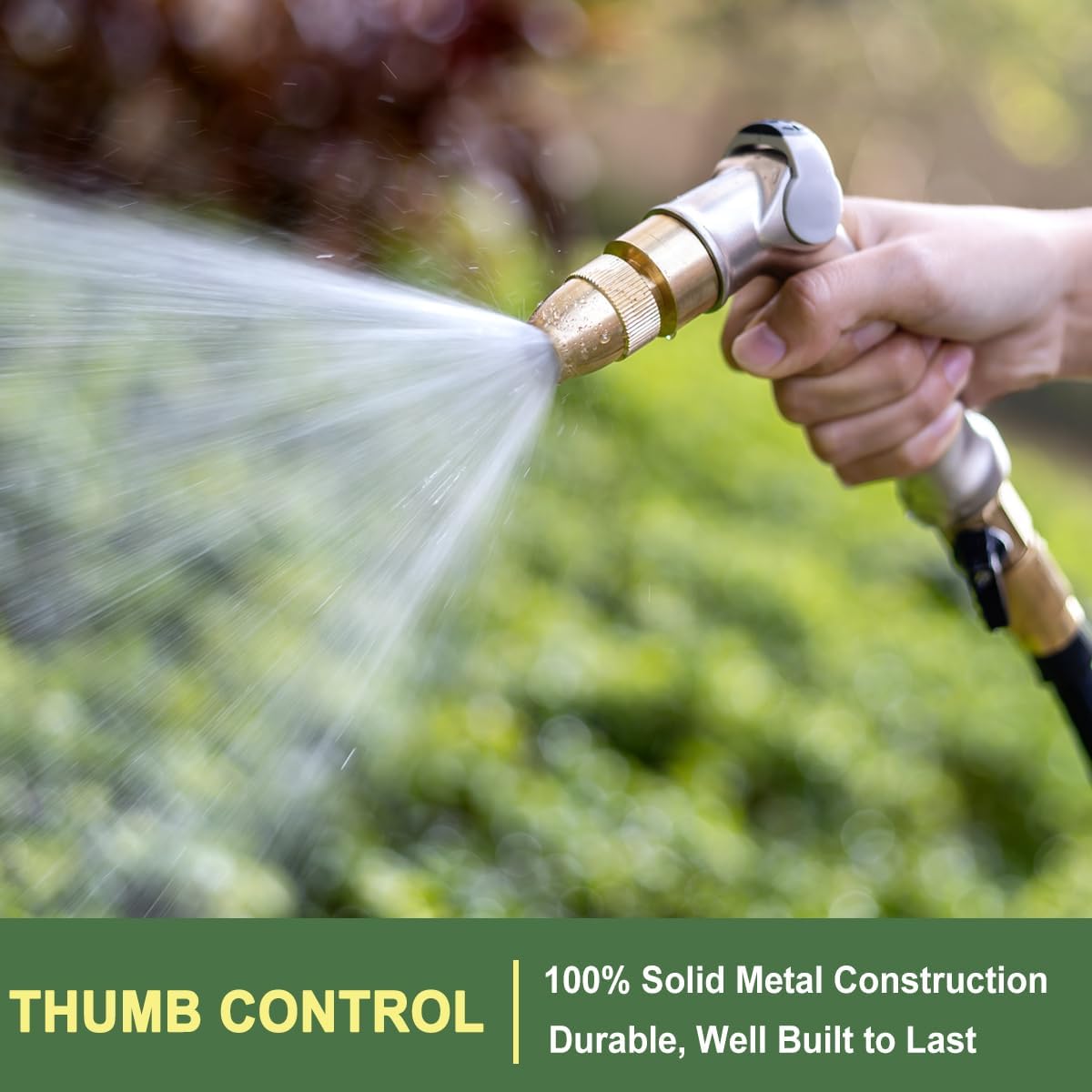FANHAO Professional Heavy Duty Garden Hose Nozzle, 100% Metal Thumb Control Water Hose Sprayer with 8 Spray Patterns, High Pressure Water Nozzle for Lawn & Plant Watering, Car & Pet Washing