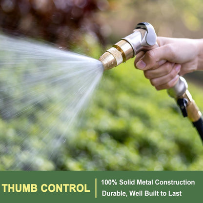 FANHAO Professional Heavy Duty Garden Hose Nozzle, 100% Metal Thumb Control Water Hose Sprayer with 8 Spray Patterns, High Pressure Water Nozzle for Lawn & Plant Watering, Car & Pet Washing