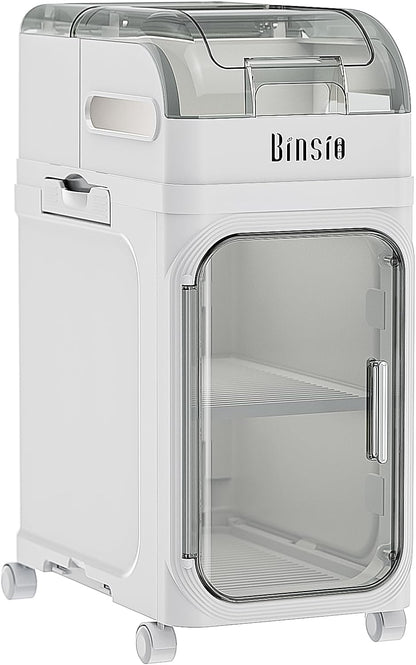 BINSIO 3-Tier Slim Bathroom Storage Cabinet for Toilet Side, Toilet Paper Storage Organizer, Narrow Rolling Bathroom Storage Cabinet with Transparent Doors for Small Space, Foldable Easy Assembly
