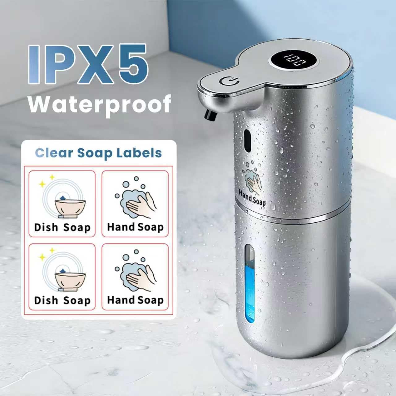 Automatic Soap Dispenser, Touchless Liquid Soap Dispensers, USB Rechargeable, 6-Level Adjustable Volume Control, 12.8oz/380ml, Wall Mount for Kitchen, Bathroom, Free Stickers (Gold)