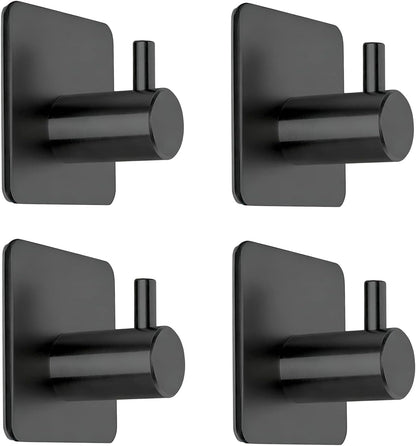 Fotosnow Adhesive Towel Hooks 15lbs Heavy Duty Wall Hooks Waterproof Stainless Steel Hanger for Hanging Coat, Hat, Towel Robe Hook Rack Wall Mount- Bathroom and Bedroom 4-Packs