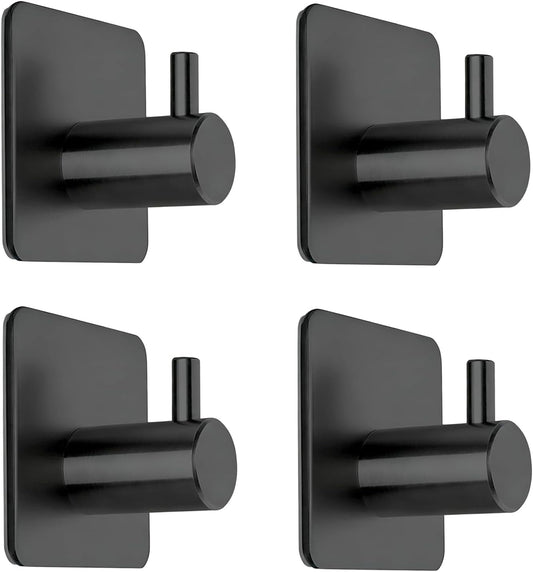 Fotosnow Adhesive Towel Hooks 15lbs Heavy Duty Wall Hooks Waterproof Stainless Steel Hanger for Hanging Coat, Hat, Towel Robe Hook Rack Wall Mount- Bathroom and Bedroom 4-Packs
