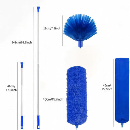 Duster Cleaning Kit 4 Pack, with Extra Long Extension Pole 110 inch,Washable Dusters for Cleaning Furniture, Ceiling Fan,Blinds, Baseboard, Cobwebs, Car, Home & Office Cleaning Supplies