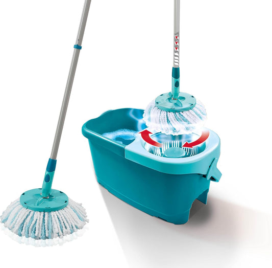 Leifheit Clean Twist Spin Mop and Bucket Set with Rollers | Telescopic Handle, 360° Joint, Spin-Dry System | Easy Glide Wheels | Blue