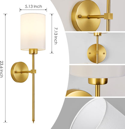 Battery Operated Wall Sconces Set of Two,Wireless Rechargeable Wall Light With Remote Control, Dimmable, Amber Light/Warm White/Natural White/Daylight/RGB, Timer,for Living Room,Bedroom,Entryway,Gold