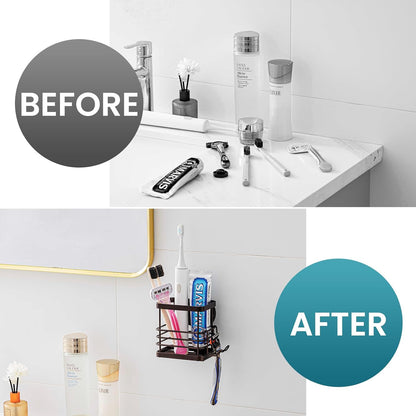 TAILI Upgraded Bathroom Mirror Suction Cup Toothbrush Holder with Razor Hook, Visible Safety Indicator, Large Capacity Inverted Trapezoid Design, Removable Shower Caddy for Toothbrush, Toothpaste, etc