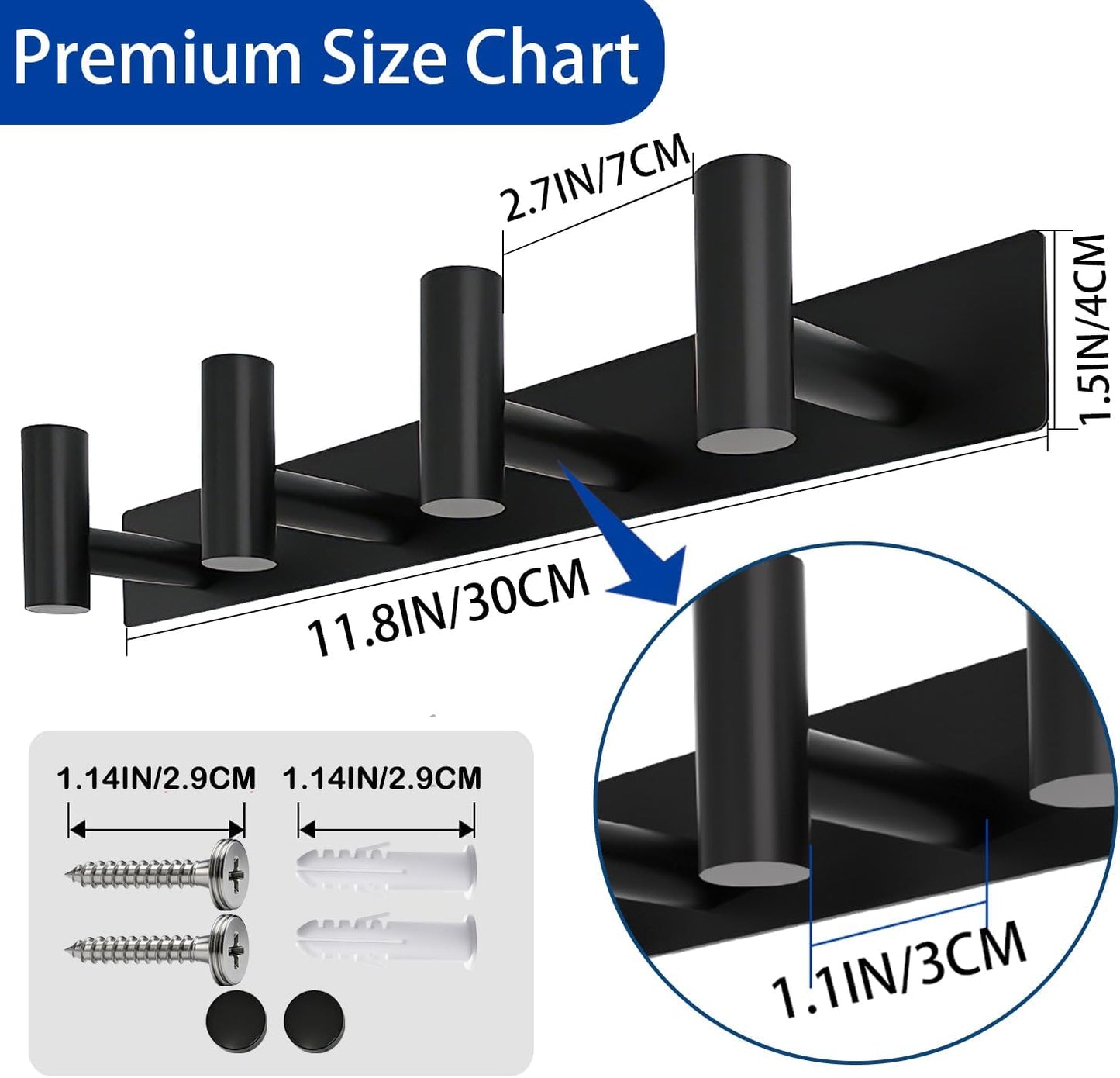 Matte Black Coat Rack Wall Mount - 6 Hooks, Heavy Duty Stainless Steel Wall Hooks for Towels, Coats, Robes, Bags, Hats, Keys, Wall Coat Hanger for Bathroom, Entryway, Kitchen, Hotel, Bedroom, Office