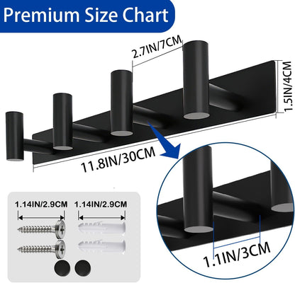 Matte Black Coat Rack Wall Mount - 6 Hooks, Heavy Duty Stainless Steel Wall Hooks for Towels, Coats, Robes, Bags, Hats, Keys, Wall Coat Hanger for Bathroom, Entryway, Kitchen, Hotel, Bedroom, Office