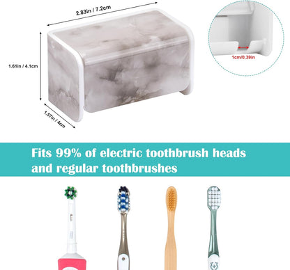PARKMANI 2 PCS Toothbrush Holders Wall Mounted with Cover, Electric Tooth Brushing Holder for Bathroom, 2 Slots Self Adhesive Toothbrush Organizer for Family, Kids (2, Brushed Silver)