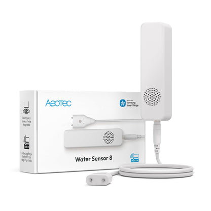 Aeotec Water Sensor 8, Z-Wave Plus 800 Series with Long Range Support, Leak Detector with Temperature & Humidity, SmartThings Compatible, Battery or USB-C Powered Flood Sensor