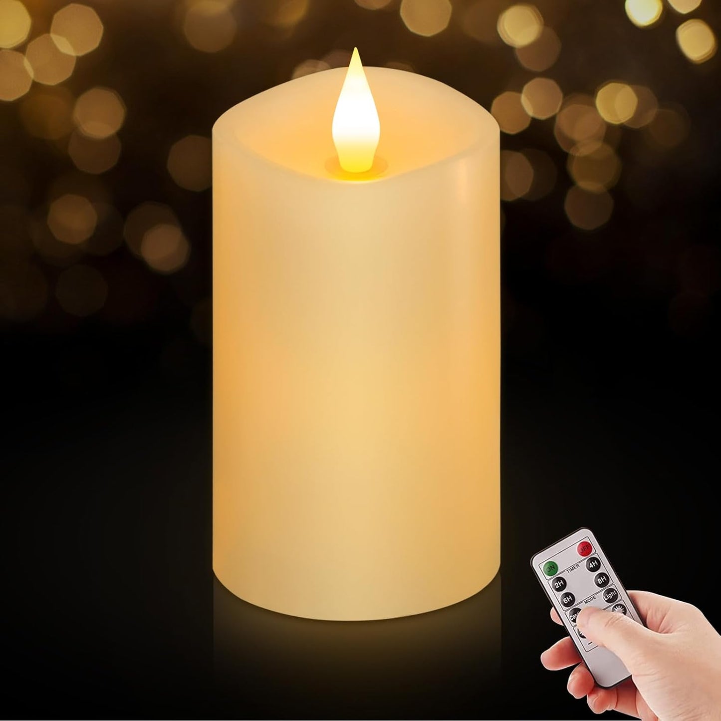 3x3 Flickering Flameless Candles Set of 2, 2AA Battery Life 600 Hours Battery Candles Flickering with Timer,3 inch Flameless Candles with Remote for Indoor/Outdoor, Ivory