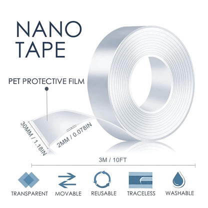 Nano Double Sided Tape Heavy Duty - 2 Inch x 10 Ft | Clear Removable Nano Tape, Acrylic Double Sided Tape, Multipurpose Mounting Adhesive Tape, Reusable Washable Sticky Tape