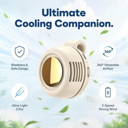 Portable Clip-on Fan, Silent Bladeless Mini fan, 360°Rotation 3-speed Modes Whirlwind Fans For Waist Clips Hands-Free Cooling Fan Suitable For Outdoor Sports Trip Work Travel White