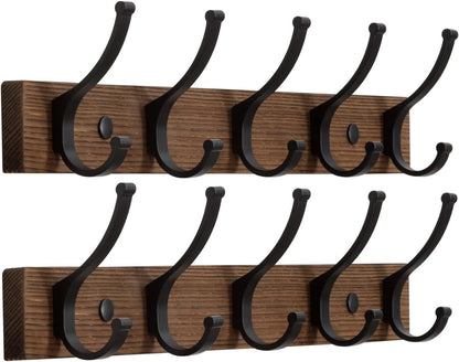 Optish Coat Rack Wall Mount, 16.5 Inches Wood Coat Hooks, Wall Hooks for Hanging, Hat Rack Bag Hanger Key Holder for Wall, Purse Hanger Towel Racks for Bathroom (1Pack, Brown)