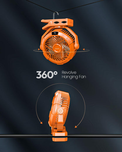 Gaiatop Portable Camping Fan with LED Lantern, 360°Rotation and Clip on for Desk, USB Rechargeable Battery Powered, Digital Display and Hanging Hook for Tent Outdoor Travel Bedroom Black