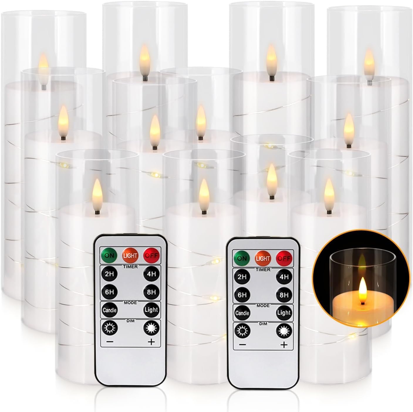 YOROXRG Set of 24 Waterproof Outdoor Flameless Candles, LED Candles with 4 Remote and Timer,(H 4" 5" 6" x D 2.2"),for Christmas,Halloween,Wedding,Festival