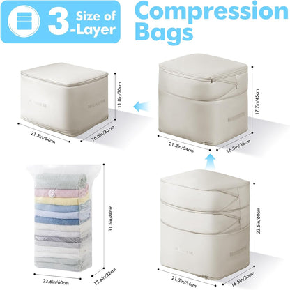 Comforter Storage Bag-Ultra Space Saving Large Self Compression Organizer for Comforters and Blanket,3-Layer Zipper Self-Compressing Organizer for Storage Bedding. (Gray, 2 Pack)
