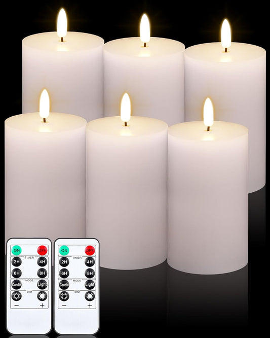 VIHOSE 9 Pack White Flameless Candles Set with Remote and Timer Flickering Flameless Battery Candles Flat Top LED Pillar for Wedding Outdoor Home Festival Decoration(D 3'' H 4'' 5'' 6'')